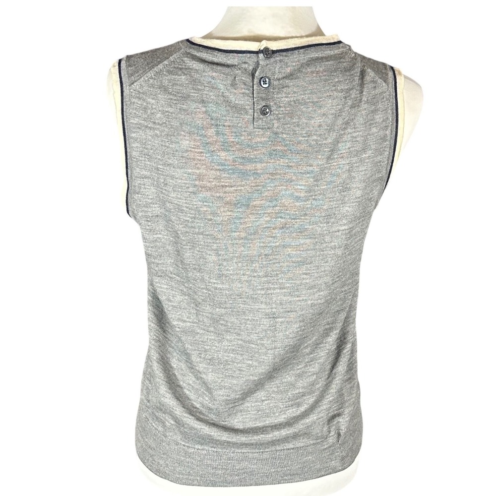 J.Crew Sleeveless Sweater Women Large Gray Merino Wool Shell Contrast Trim E8552 - Picture 3 of 10